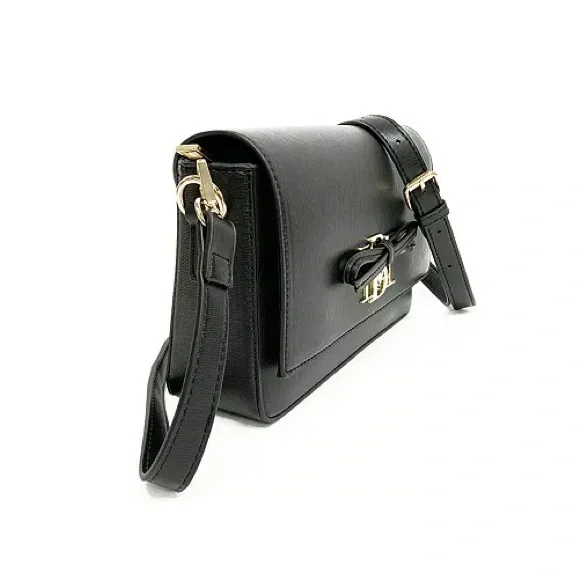 Badgley Mischka Jewel Bow Crossbody Bag Black Gold Logo Satchel NWT - Picture 2 of 6